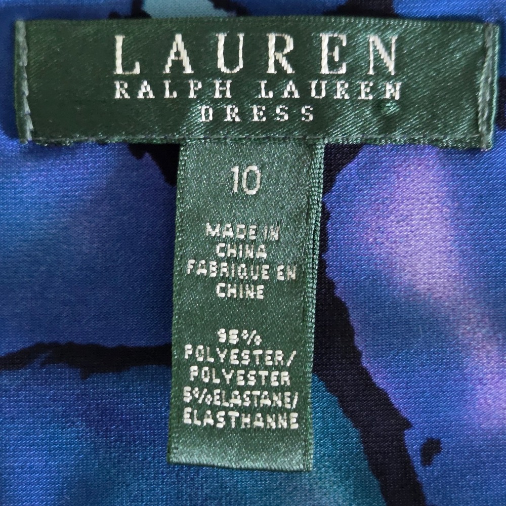 Lauren Ralph Lauren Blue Purple Abstract Floral Ruched Sheath Dress Size 10 - Picture 8 of 11